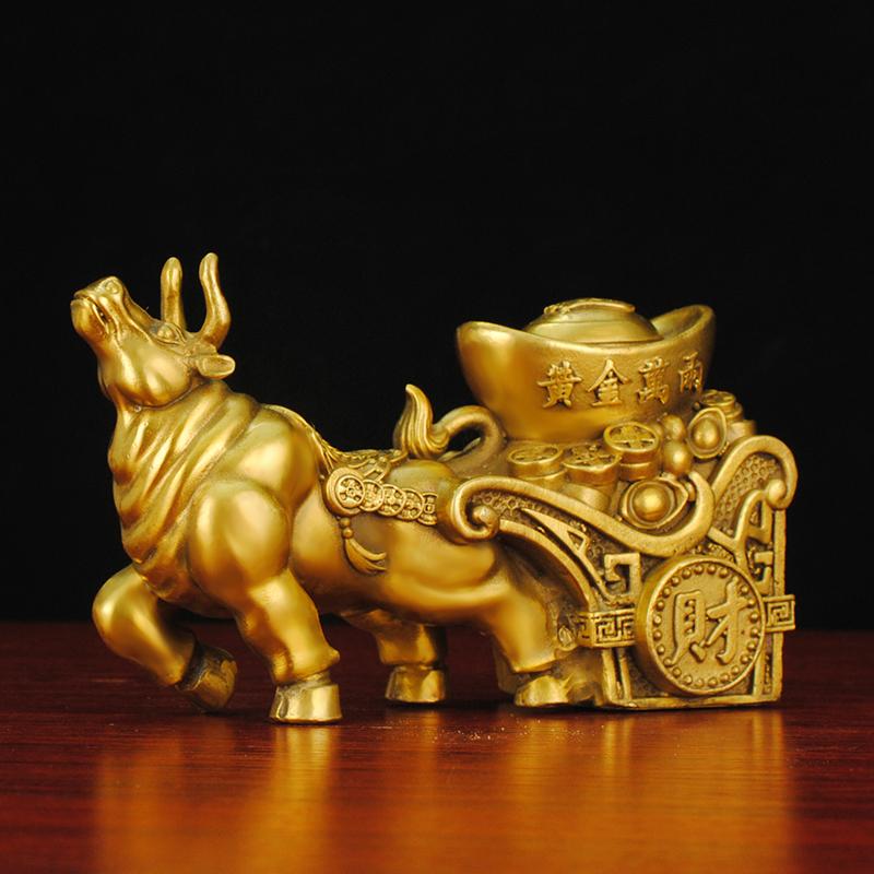 Brass Bull Pulling Treasure Bowl Ornament Large Wealth Bull Northeast Corner Filler Shop Home Office Decoration