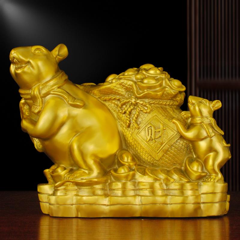 Copper Rat Ornament, All-Copper Fortune Rat, Brings Wealth and Good Fortune, Rat Bringing Treasure, Wealth-Bringing Rat for Home Living Room Decoration, Auspicious Ornament