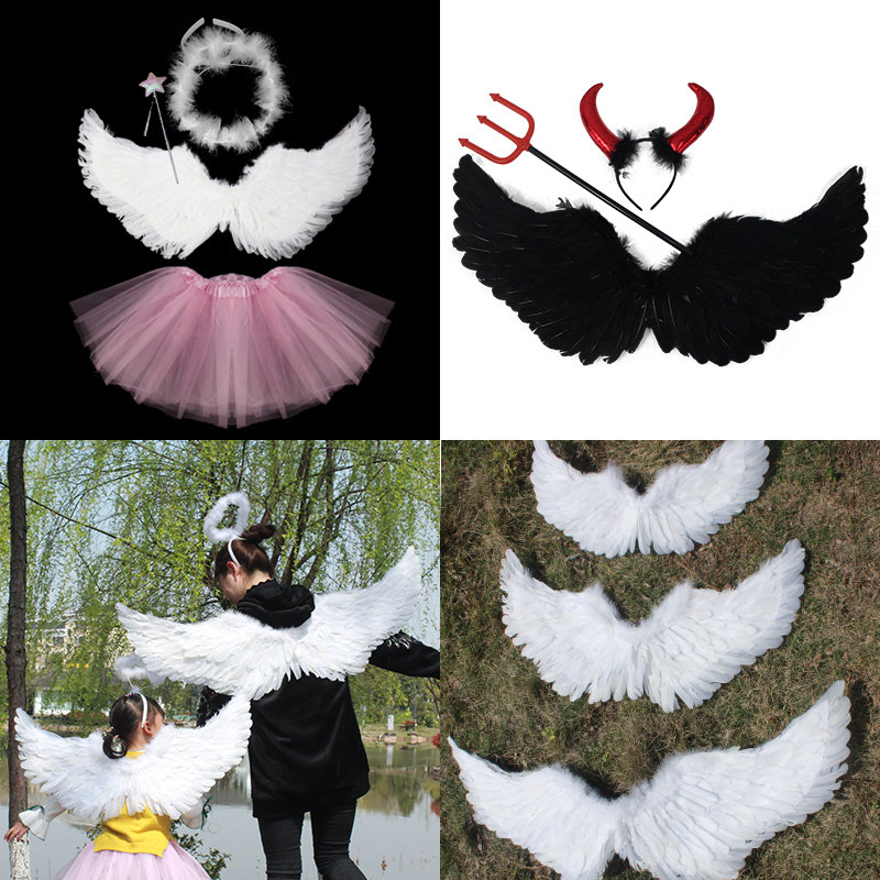 Adult Children Feather Princess Lolita Angel Demon Elf Black Wings Backdecorated Cos Love God Props