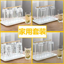  Transparent glass Household living room heat-resistant tea cup set Milk cup Beer cup Water cup 6 with cup holder