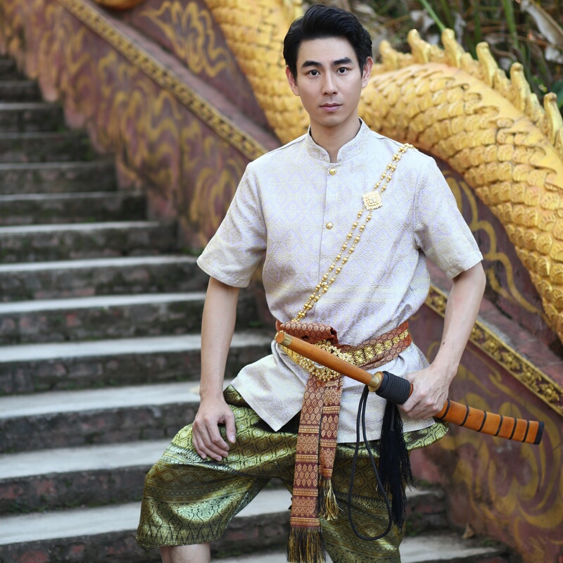 Sabalai Thai Men's Clothing Dai Ethnic Clothing Southeast Asian Style Gold Thread Stage Performance Costume
