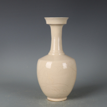 Song Ding kiln white glaze carved straight mouth vase flower arrangement antique antique antique old porcelain retro folk decorative ornaments
