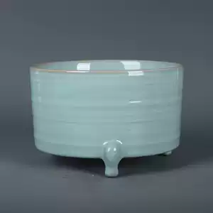 宋代汝窯（龍鳳文）薄金胴彫詩三足筆洗陶。 宋代汝