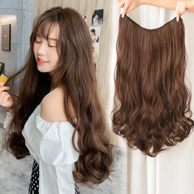 Wig female long curly hair big waves net red cute long hair fluffy natural long straight hair V-shaped wig piece one piece