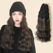 Wig womens long hair hat Wig one-piece fashion autumn and winter wool hat Wool roll net red long curly hair full headgear