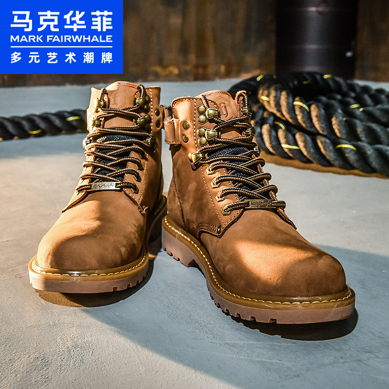 Mark Warfield boots Men's Spring Martin boots Men's British booties mid-help tooling boots men's high-top plus velvet snow boots