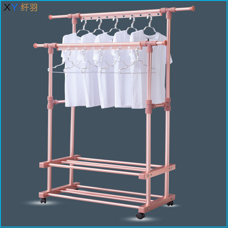 Aluminum alloy drying rack floor-to-ceiling double-rod drying rack indoor cooling rack balcony artifact home hanging clothes rack