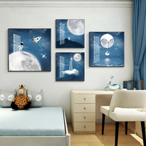 Childrens room decoration painting boys room bedroom background wall bedside hanging painting modern light luxury space astronaut mural