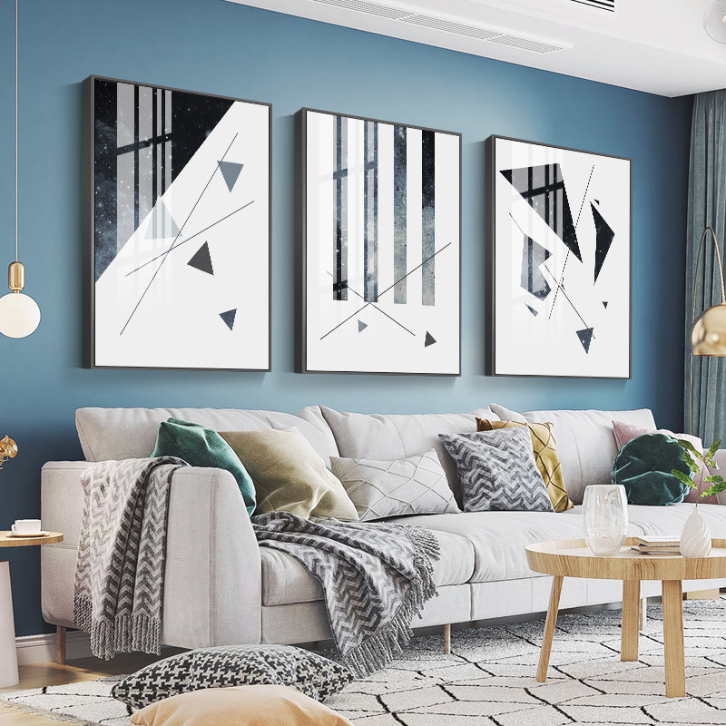 Nordic Living Room Decoration Painting Modern Minima Triple Painting Sofa Background Wall Abstract Hanging Painting Black & White Grey Style Mural Painting