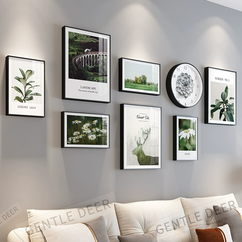 Современная минималистская гостиная декоративная живопись пейзажа картина диван фоновая картина стены.