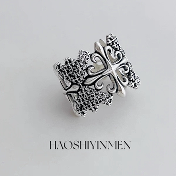 Designer s925 sterling silver distressed cross ring niche design high-end light luxury ring