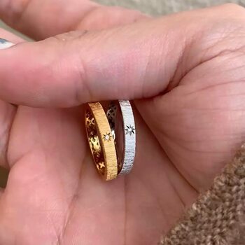 Designer s925 sterling silver rhodium plated gold brushed starburst ring niche design high-end light luxury ring