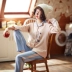 Bộ đồ ngủ nữ tay dài cotton mùa xuân và mùa thu phiên bản Hàn Quốc có thể mặc ngoài công chúa kiểu dáng mùa thu đông đồ ngủ nữ Bên ngoài ăn mặc
