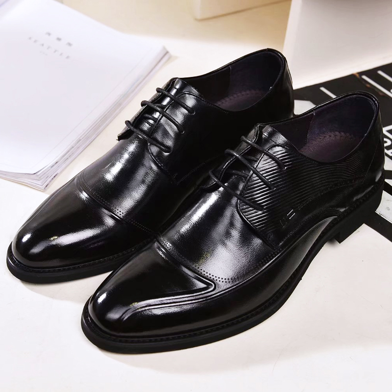 Italian leather business leather shoes men head leather leather pressure Derby shoes soft soles English tip wedding shoes