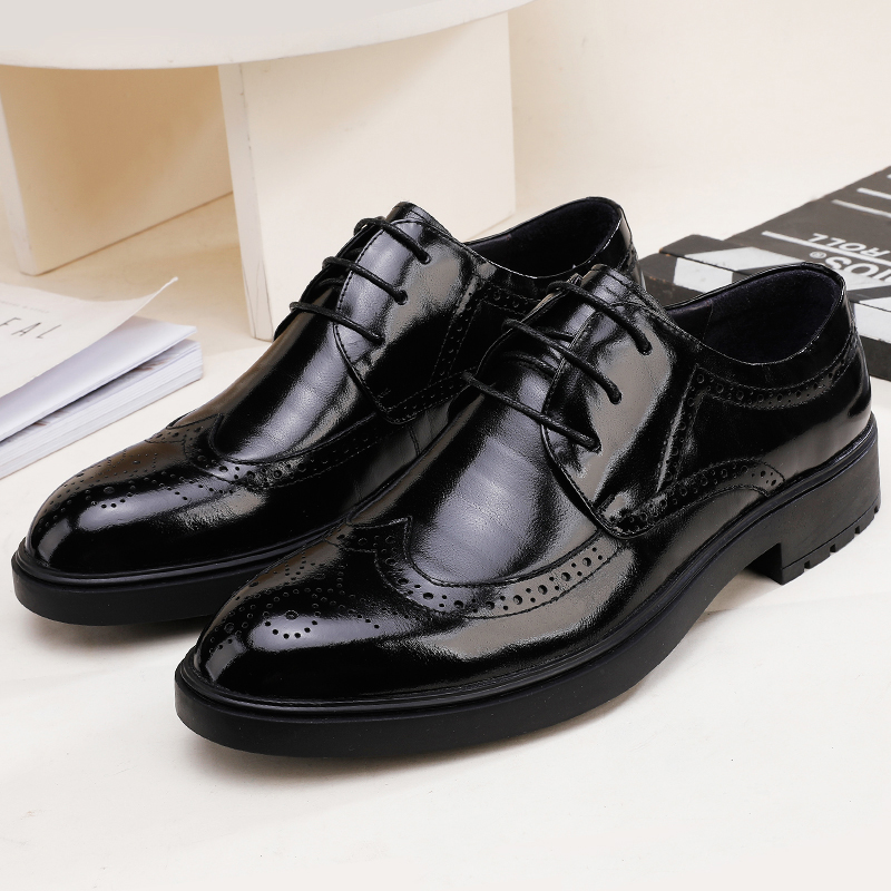 Italian leather shoes male Piblock carving British high-end business dress men's shoes thick sole wedding tide