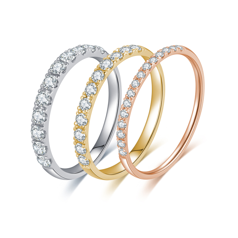 Qifan 18K Gold Lab-Grown Diamond Round Small Band Ring, Single Wear or Stackable Diamond Ring, Row Diamond Ring, Real Diamond Band Ring, Tail Ring