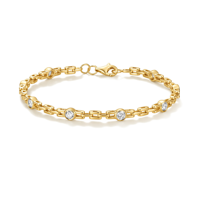 Qifan 18K Gold Lab-Grown Diamond Bracelet with Sparkling Diamonds, Niche High-End Tank Bubble Stackable Jewelry for Gifting