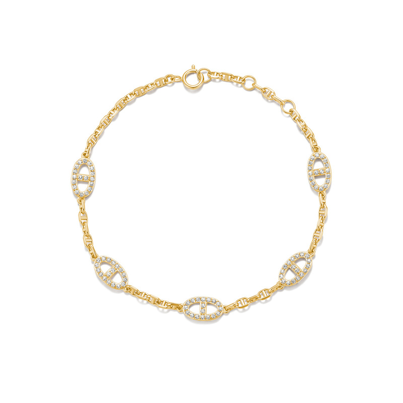 Qifan 18K Gold Cultured Diamond Pig Nose Full Diamond Bracelet for Women, High-End Versatile Thin Chain Stackable Jewelry for Gifting
