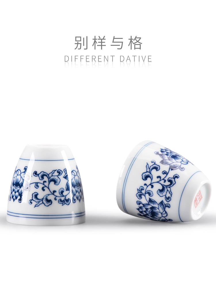 Blue and white porcelain small teacup Tea cup Single-pack Kung Fu Tea bowl Ceramic master cup Single tea set