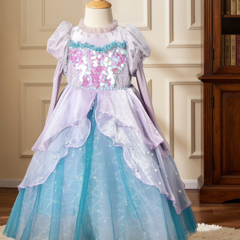 Light Luxury Girls' Mermaid Princess Dress Autumn and Winter Ariel Mesh Dress Kidsren's Birthday Dress Halloween