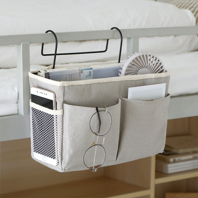 Fengquan dormitory student bedside storage hanging bag canvas storage basket cotton linen fabric Nordic style bedside storage hanging basket