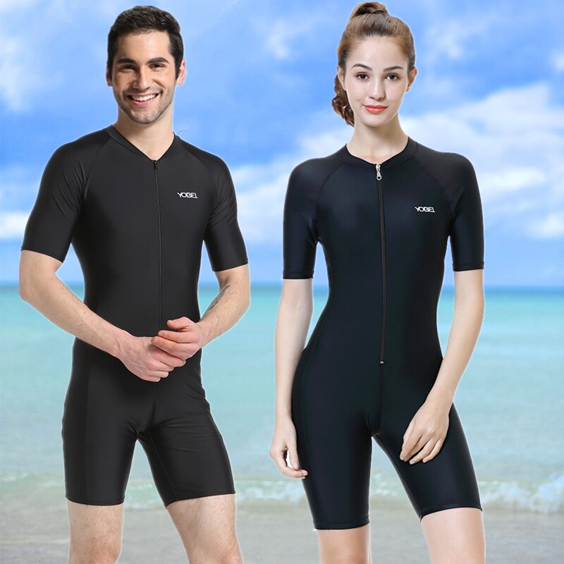 2020 Couple Sports Professional Swimsuit female conservative swimsuit male large thin horn short sleeve swimsuit