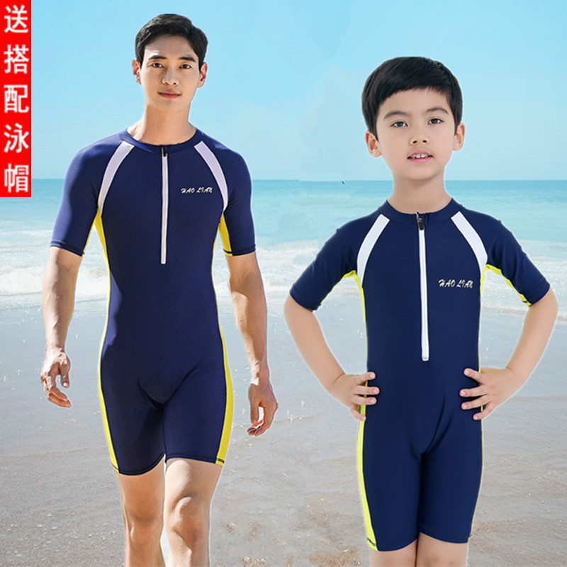 Adolescent children's one-piece boxer swimsuit professional training quick-drying boy small, medium and large children's fat children's swimwear