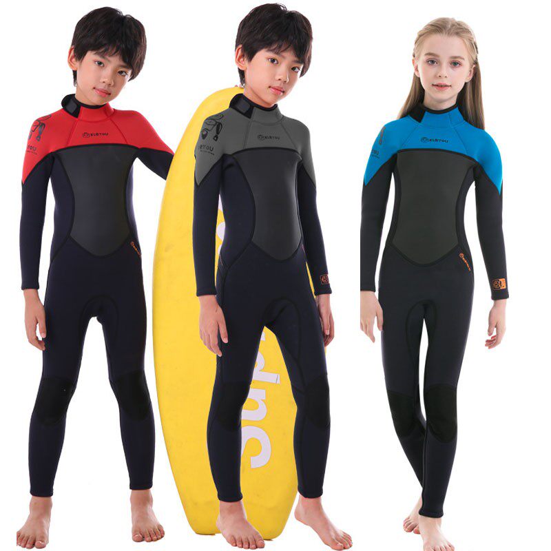 Children thickened warm bathing suit Anti-cold long sleeves Lived diving suit 2 5MM autumn winter students swimming surf jellyfish