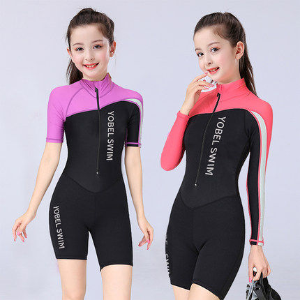 Teenage Swimsuit Children Girl 12-14-16-year-old junior high school warm sun speed dry long sleeve one-piece spa swimsuit