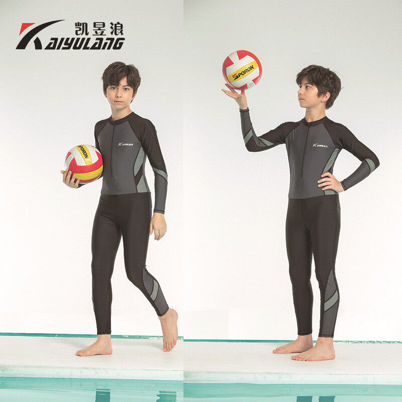 Boy student swimsuit long sleeve long pants sunscreen conservative sports professional speed dry training even body 60-110 catfish