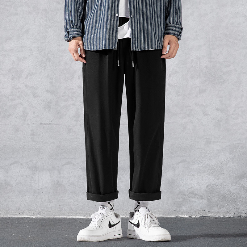 Straight trousers men's spring and autumn frock trousers wild casual loose nine points Japanese vertical wide leg spring pants