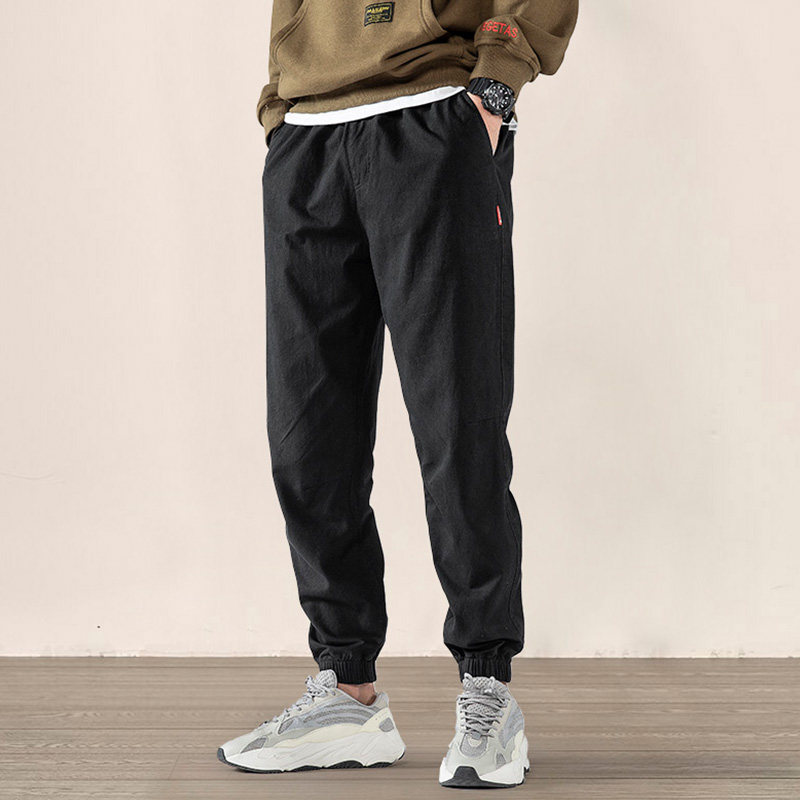 Black sweatpants men's 2021 plus velvet padded trendy casual pants loose leg bundle leg toe autumn winter pants men