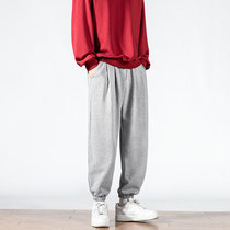 Gray sweatpants men autumn winter style of original trend hundred loose beam footwear high street winter casual pants