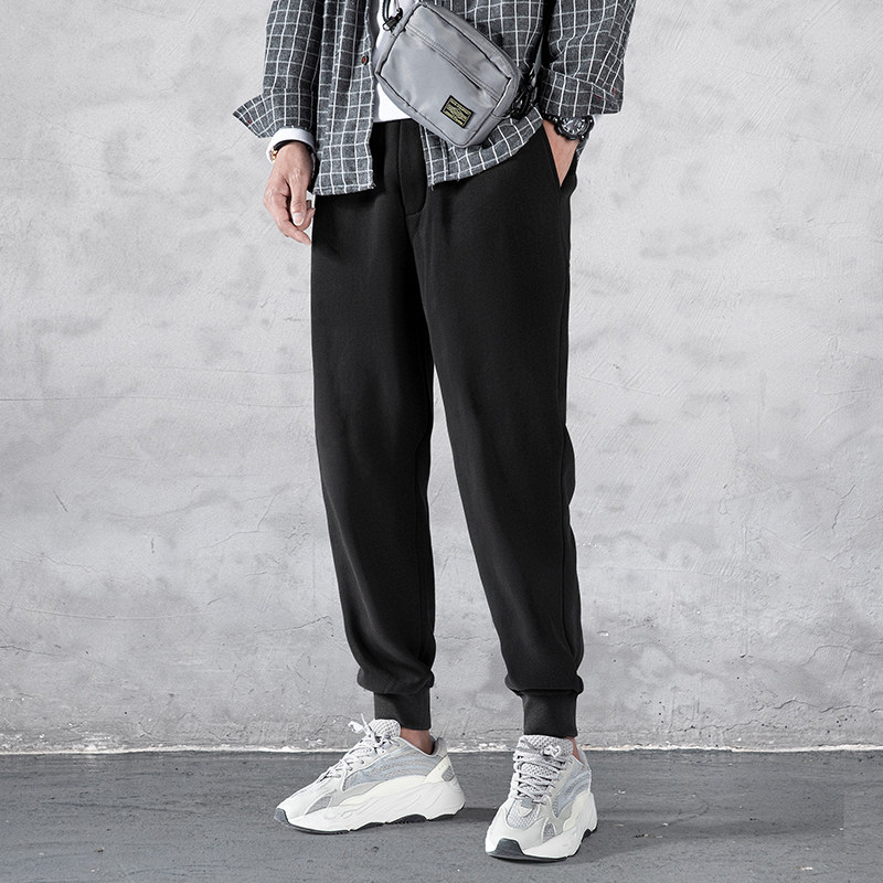 Wei pants male popular logo loose pants 2020 new autumn and winter add plush add thick joker knitted leisure sports bundle foot pants