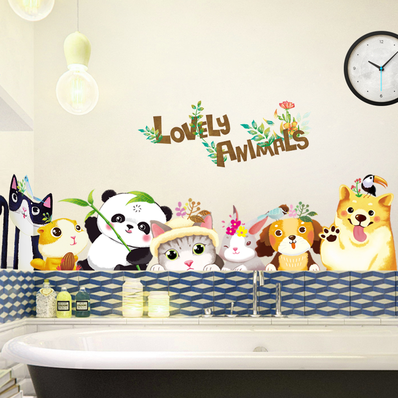 Cute Creative Cartoon Wall Sticker Animal Children Room Bedroom Stickup Personality Sofa Bed Head Background Wall Face Decoration