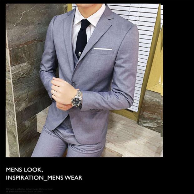 Suit phù hợp với nam giới ba mảnh kinh doanh phù hợp với chuyên nghiệp phương Tây trang trí cơ thể phù rể chú rể váy cưới nam mùa thu áo dạ nam