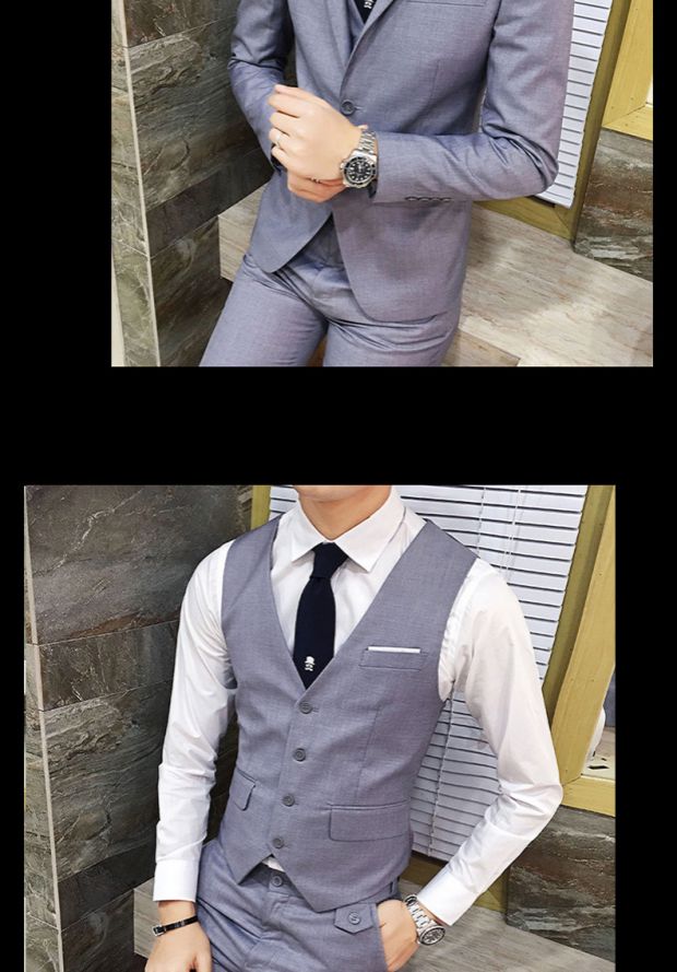 Bộ đồ vest nam mùa xuân và mùa thu tự trồng ba mảnh chú rể váy cưới chú rể phù hợp với bộ đồ chuyên nghiệp quần âu
