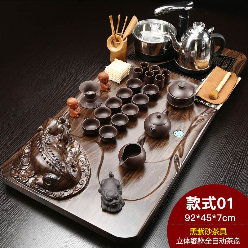Fully automatic simple household kung fu tea tray tea table tea sea water induction cooker solid wood tea set large one