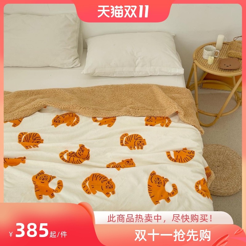 BOEFKE tiger year blanket Benming year blanket double-layer thickened lamb velvet sofa blanket children's blanket tiger pattern