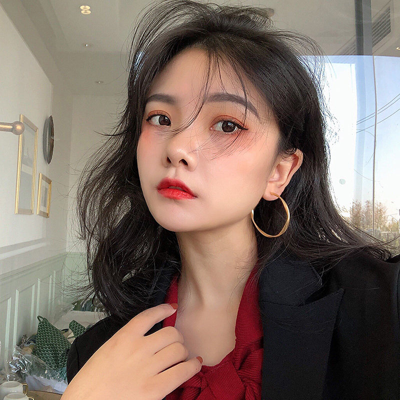 s925 pure silver needle circle earrings 2020 new wave female Korean temperament net red large circular ring circle ear ring