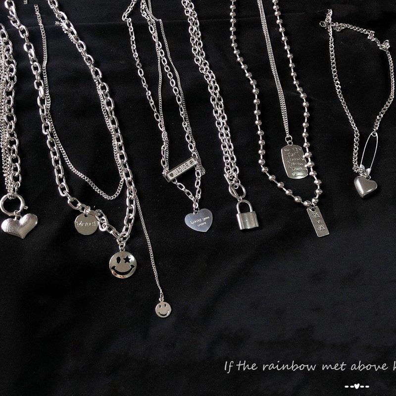 Double titanium steel necklace love niche design ins hip hop clavicle chain Men's and women's trendy sweater chain accessories