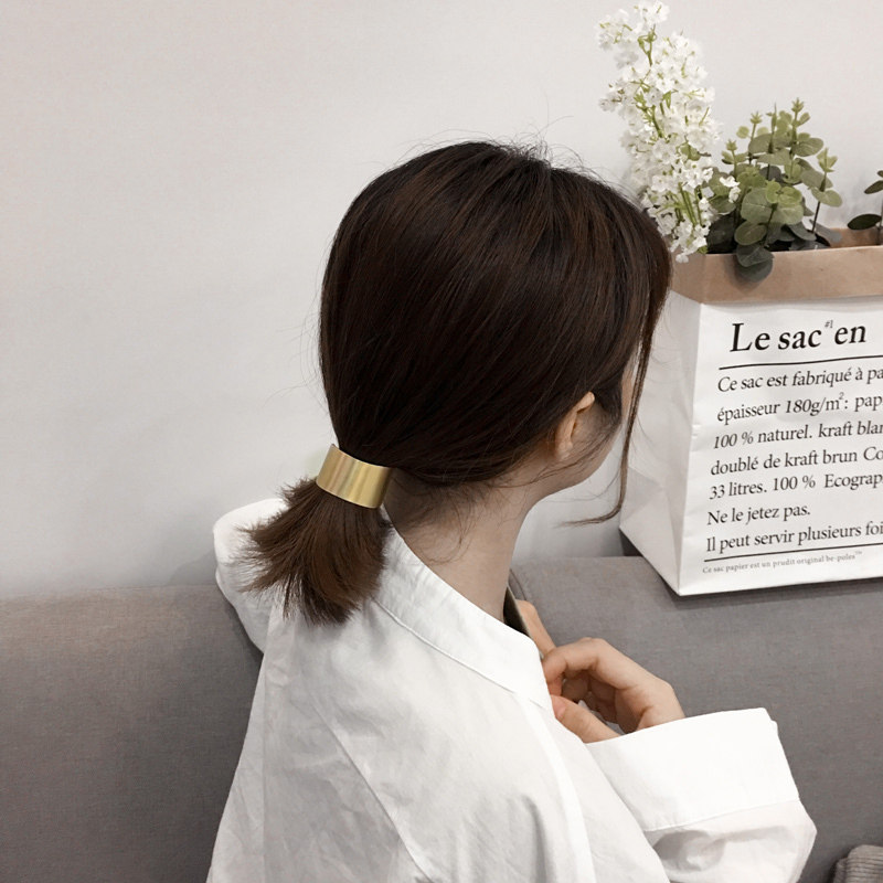 Metal brushed curved square piece head rope rubber band Korean small fresh Sen women's department simple adult hair ring headdress rubber band