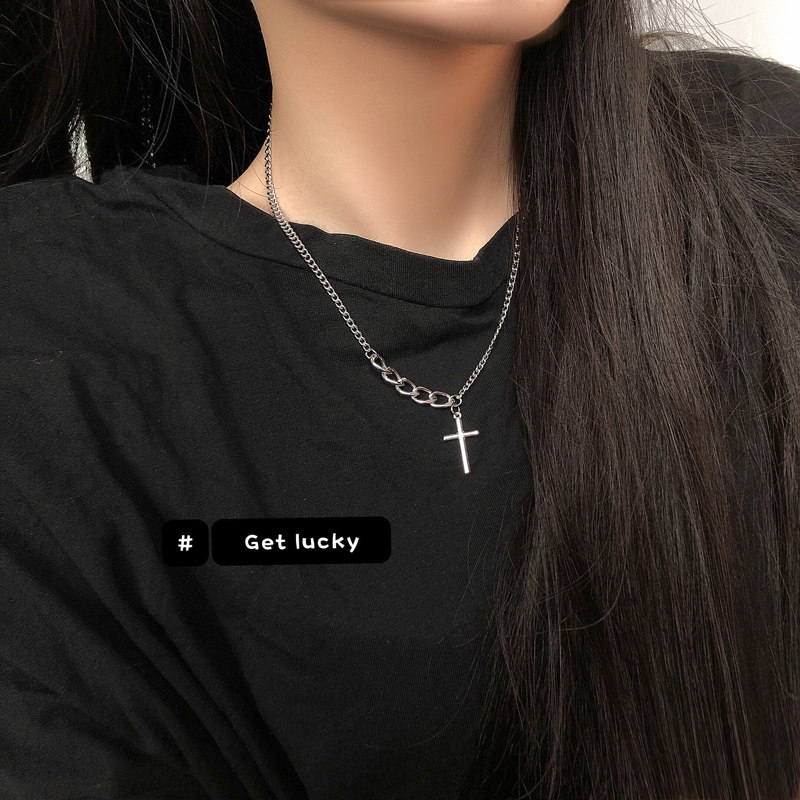 Titanium steel does not fade cross pendant necklace ins cold wind men trend niche design sense hip hop collarbone chain women