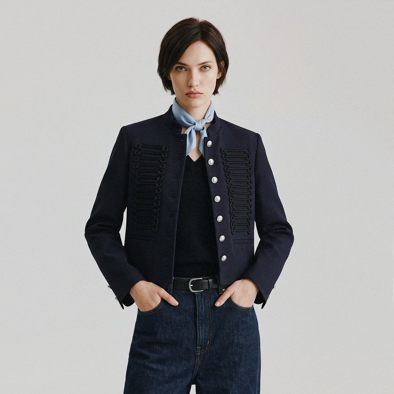 Lostmyself 26 Autumn/Winter New French Retro Court Style Stand Collar Padded Shoulder Straight Shoulder Jacket Napoleon Coat