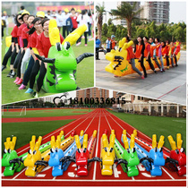 Annual meeting event interactive fun inflatable land dragon boat star holding Moon harmony Hare turtle and hare race props