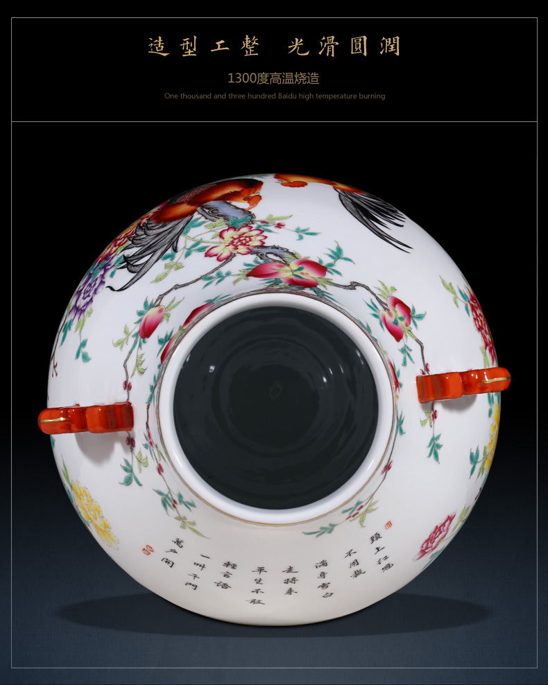 Jingdezhen ceramics imitation the qing qianlong pastel prosperous double listen barrels of Chinese style household adornment furnishing articles