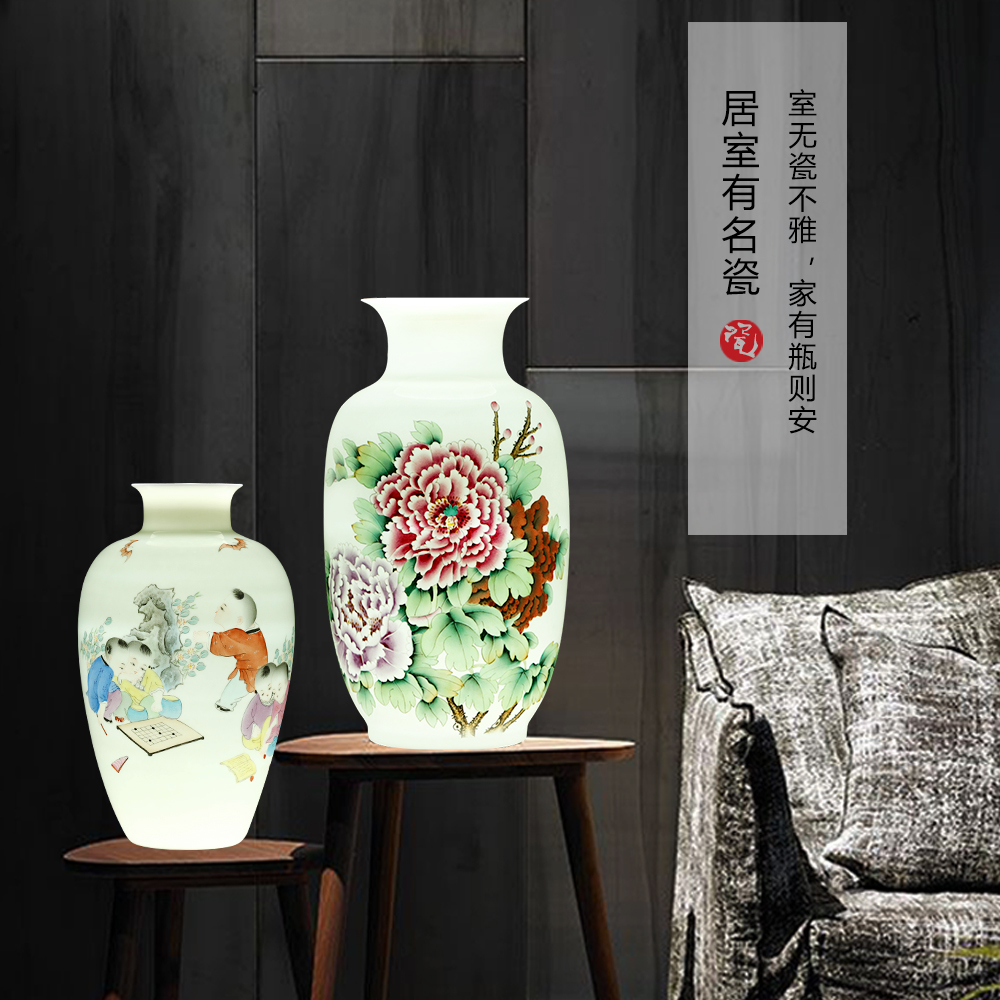 Jingdezhen ceramic vases, flower arranging large hand - made famille rose porcelain of new Chinese style household adornment TV ark, furnishing articles