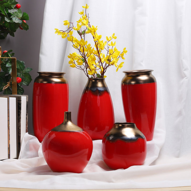 Ceramic floret bottle metal glaze and Chinese red red new Chinese style wedding celebrations flower arrangement sitting room desktop furnishing articles