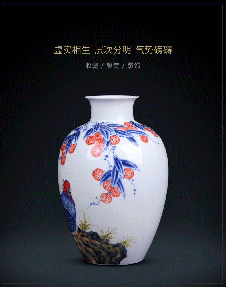 Jingdezhen blue and white porcelain vases, pottery and porcelain furnishing articles famous hand - made of new Chinese style household adornment of the sitting room porch