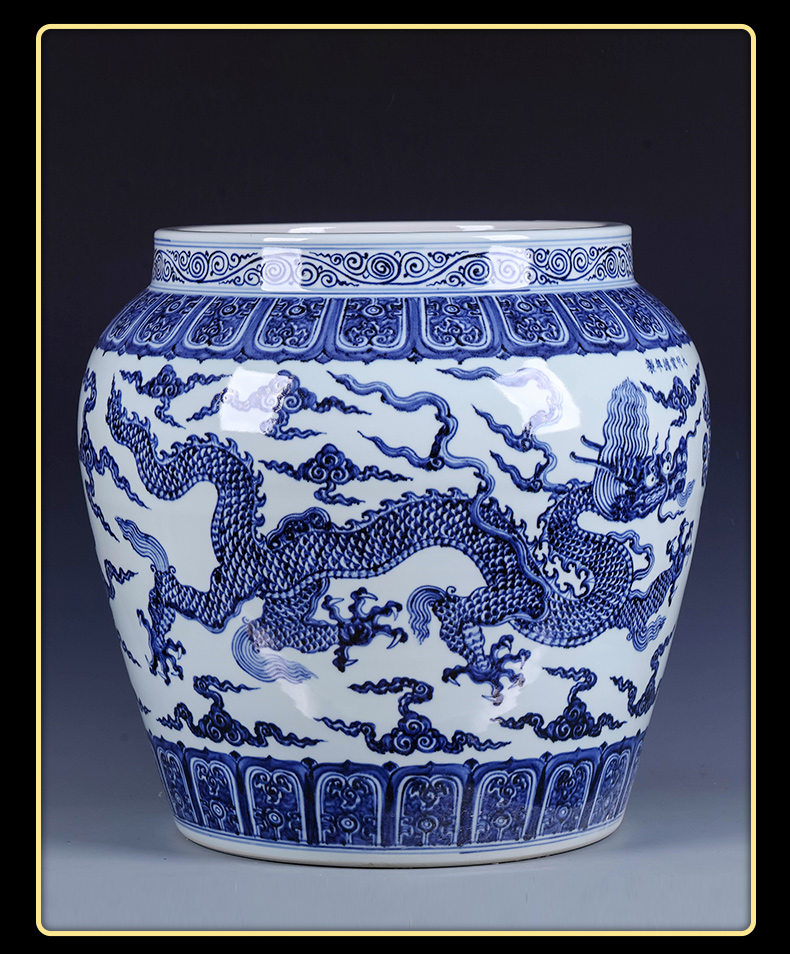 Jingdezhen blue and white youligong imitation Ming xuande years hand - made of red dragon grain VAT hotel courtyard sitting room place ornament